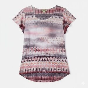 One World Live and Let Live Tie Dye Flutter Sleeve Top Embellished Rhinestone L